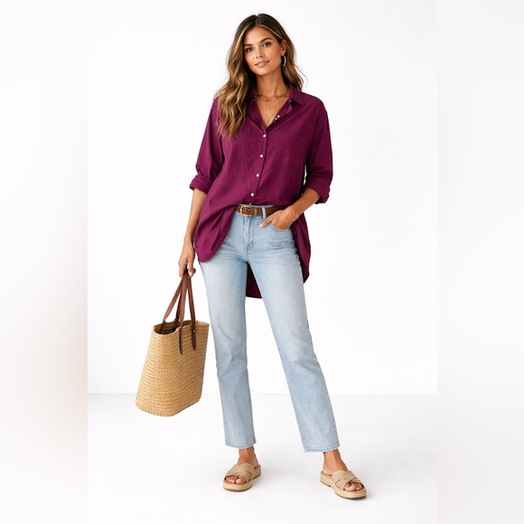 Anthropologie Tops - Anthropologie Maeve The Bennet Buttondown Shirt Dark Purple